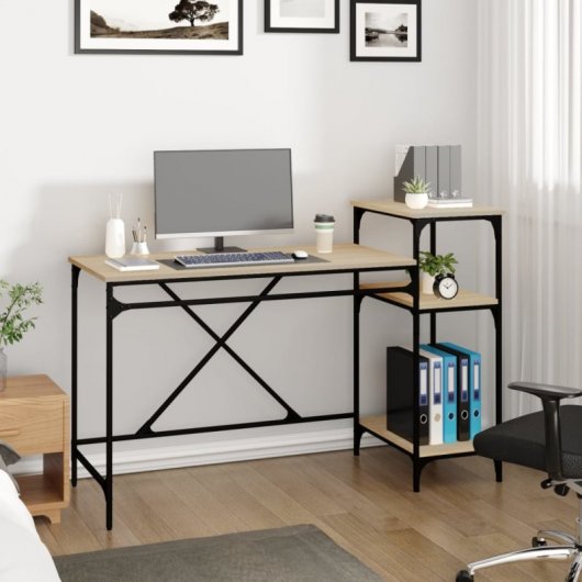 Vidaxl bureau avec étagères contreplaqué de chêne 135x50x90 Cm