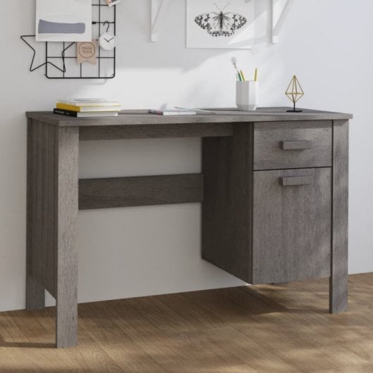 Vidaxl Hamar bureau bois de pin massif gris clair 113x50x75 Cm