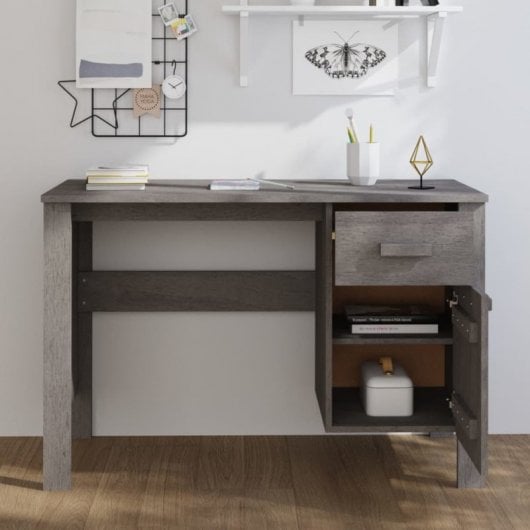Vidaxl Hamar bureau bois de pin massif gris clair 113x50x75 Cm