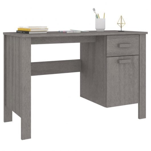 Vidaxl Hamar bureau bois de pin massif gris clair 113x50x75 Cm