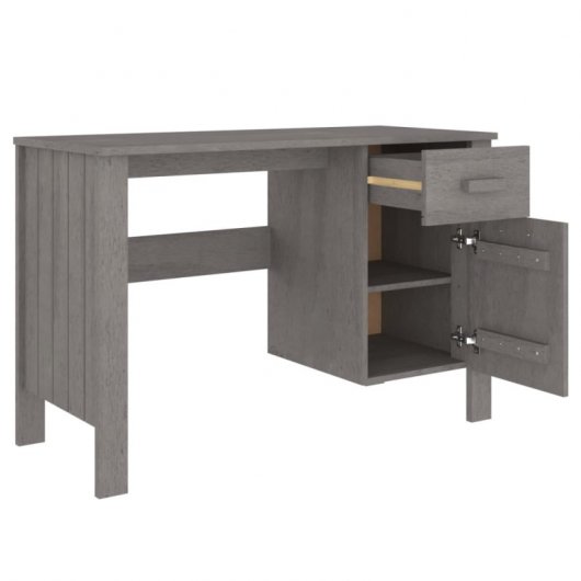 Vidaxl Hamar bureau bois de pin massif gris clair 113x50x75 Cm