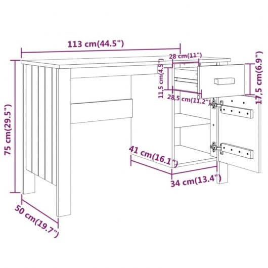 Vidaxl Hamar bureau bois de pin massif gris clair 113x50x75 Cm