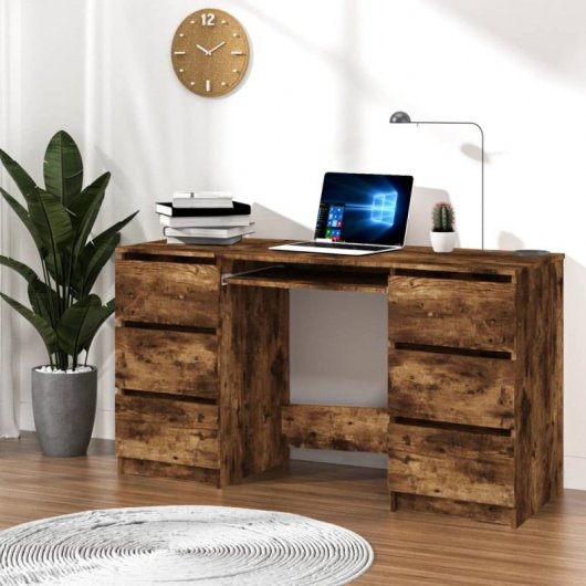 Vidaxl Bureau Contreplaqué Chêne Fumé 140x50x77 Cm