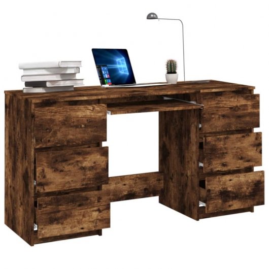 Vidaxl Bureau Contreplaqué Chêne Fumé 140x50x77 Cm