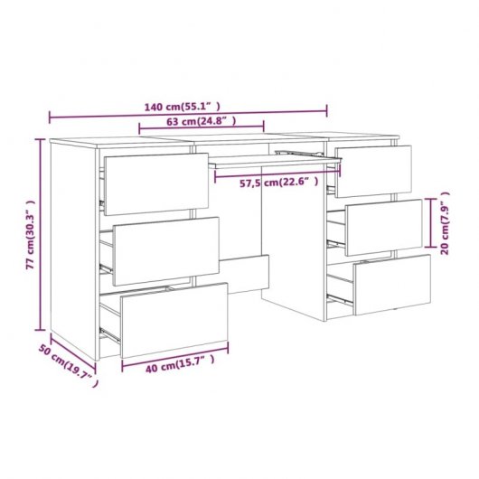 Vidaxl Bureau Contreplaqué Chêne Fumé 140x50x77 Cm