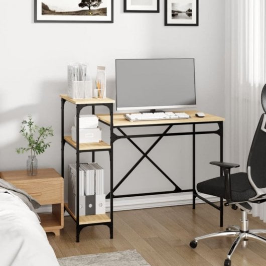 Vidaxl bureau avec étagères contreplaqué de chêne 105x50x90 Cm