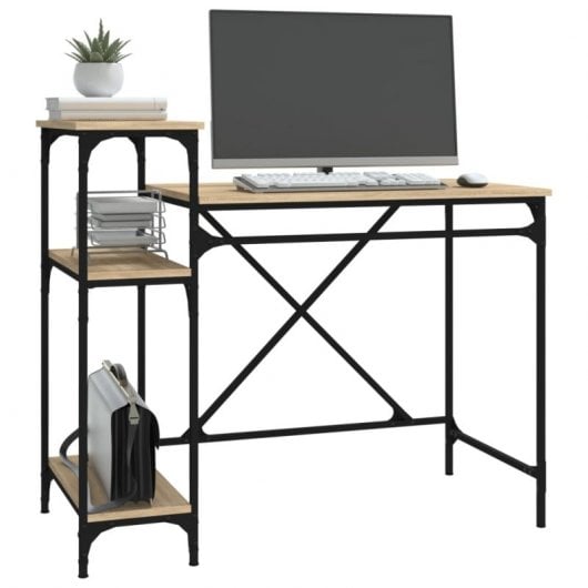 Vidaxl bureau avec étagères contreplaqué de chêne 105x50x90 Cm