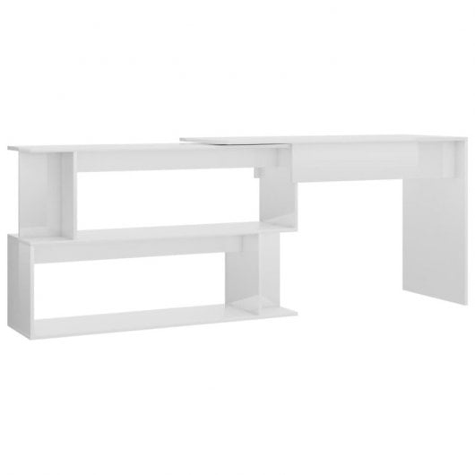 Vidaxl bureau d'angle en contreplaqué blanc brillant 200x50x76 Cm