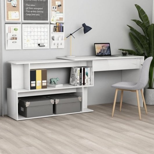 Vidaxl bureau d'angle en contreplaqué blanc brillant 200x50x76 Cm