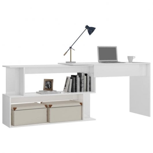 Vidaxl bureau d'angle en contreplaqué blanc brillant 200x50x76 Cm
