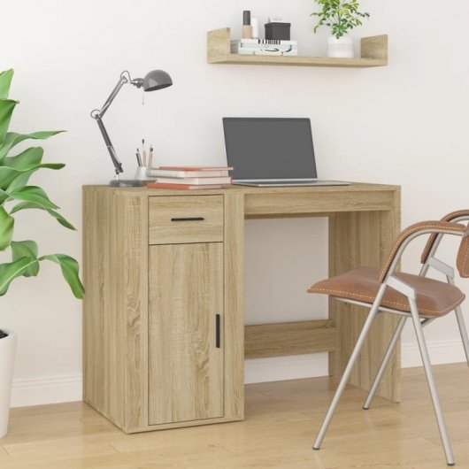Vidaxl Escritorio Madera Contrachapada Color Roble Sonoma 100x49x75 Cm