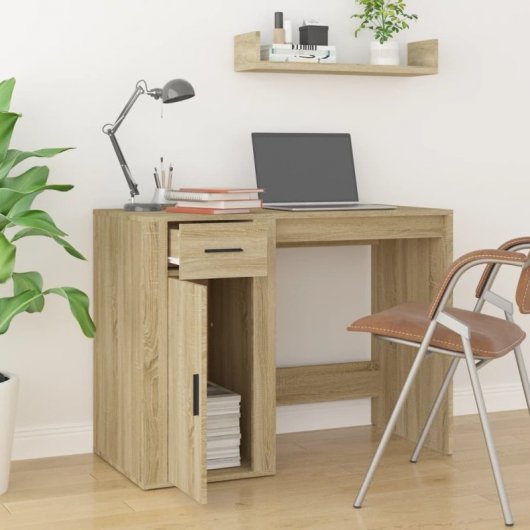 Vidaxl Escritorio Madera Contrachapada Color Roble Sonoma 100x49x75 Cm