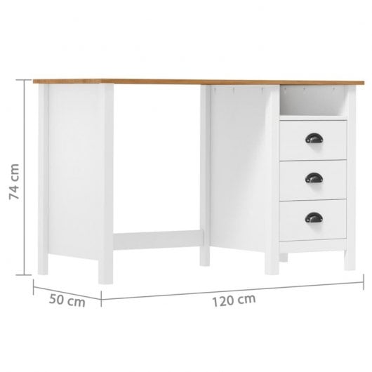 Secretária Vidaxl Hill com 3 gavetas Madeira de pinho 120x50x74 cm