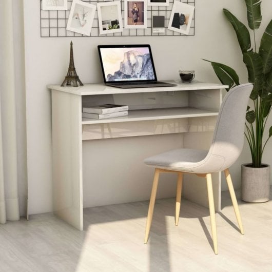 Vidaxl bureau en contreplaqué blanc brillant 90x50x74 Cm