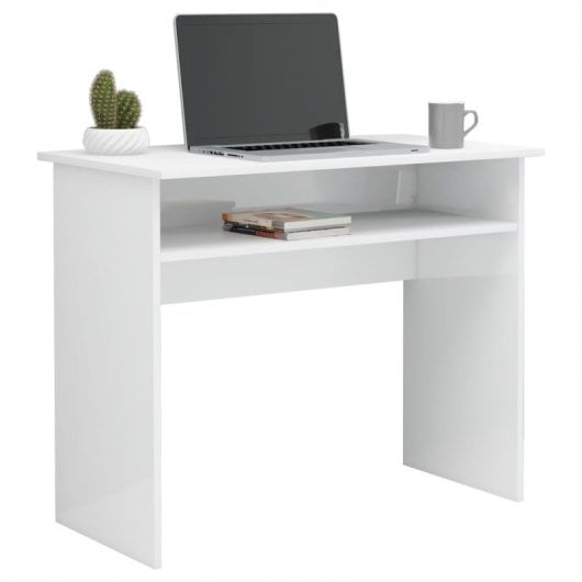 Vidaxl bureau en contreplaqué blanc brillant 90x50x74 Cm