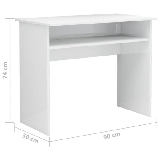Vidaxl bureau en contreplaqué blanc brillant 90x50x74 Cm
