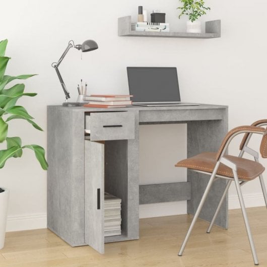Vidaxl Bureau Contreplaqué Gris Béton 100x49x75 Cm