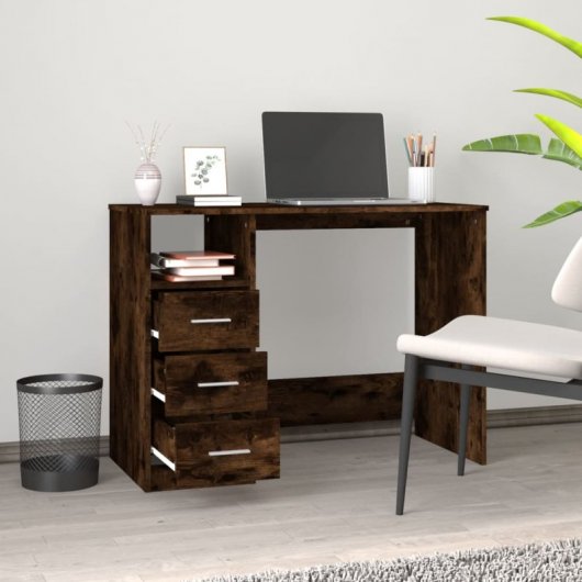 Vidaxl Escritorio Con Cajones Contrachapada Roble Ahumado 102x50x76 Cm