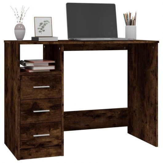 Vidaxl Escritorio Con Cajones Contrachapada Roble Ahumado 102x50x76 Cm