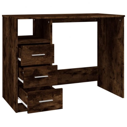 Vidaxl Escritorio Con Cajones Contrachapada Roble Ahumado 102x50x76 Cm