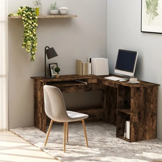 Vidaxl Bureau d'angle Contreplaqué Chêne Fumé 120x140x75cm