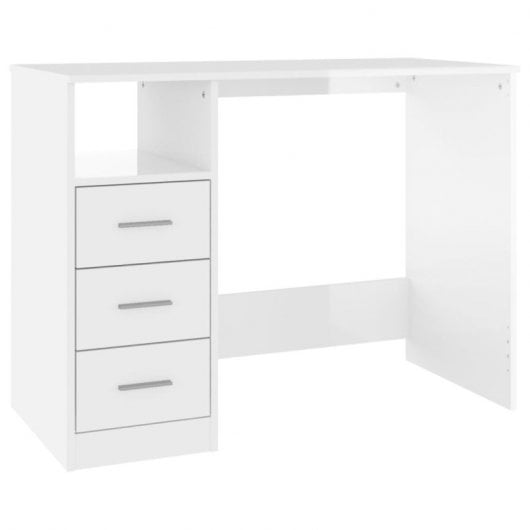 Vidaxl Escritorio Con Cajones Contrachapada Blanco Brillo 102x50x76cm