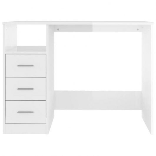 Vidaxl Escritorio Con Cajones Contrachapada Blanco Brillo 102x50x76cm