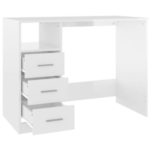 Vidaxl Escritorio Con Cajones Contrachapada Blanco Brillo 102x50x76cm