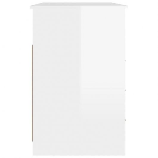 Vidaxl Escritorio Con Cajones Contrachapada Blanco Brillo 102x50x76cm