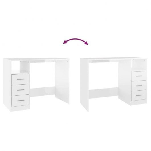 Vidaxl Escritorio Con Cajones Contrachapada Blanco Brillo 102x50x76cm