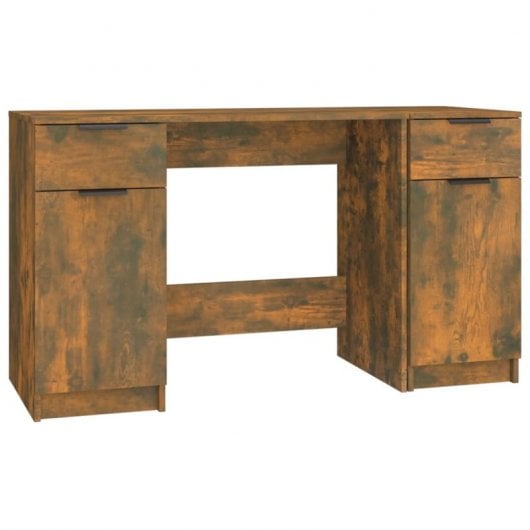 Bureau Vidaxl avec armoire latérale contreplaqué de chêne fumé