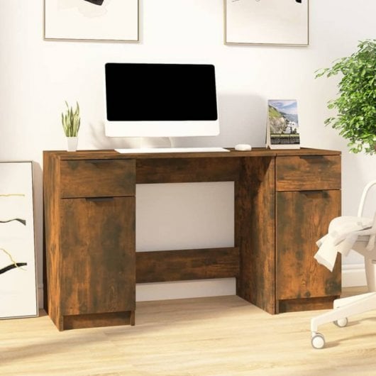 Bureau Vidaxl avec armoire latérale contreplaqué de chêne fumé