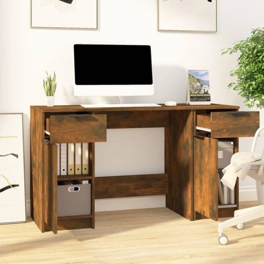 Bureau Vidaxl avec armoire latérale contreplaqué de chêne fumé
