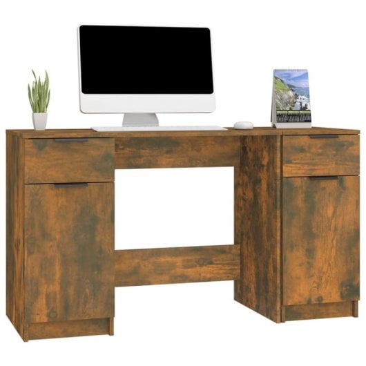 Bureau Vidaxl avec armoire latérale contreplaqué de chêne fumé