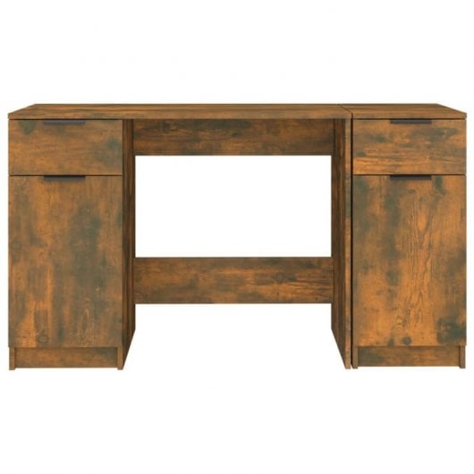 Bureau Vidaxl avec armoire latérale contreplaqué de chêne fumé