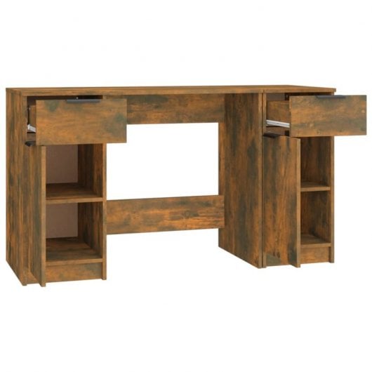 Bureau Vidaxl avec armoire latérale contreplaqué de chêne fumé