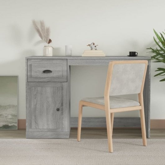 Vidaxl Bureau et Tiroir Contreplaqué Gris Sonoma 115x50x75cm