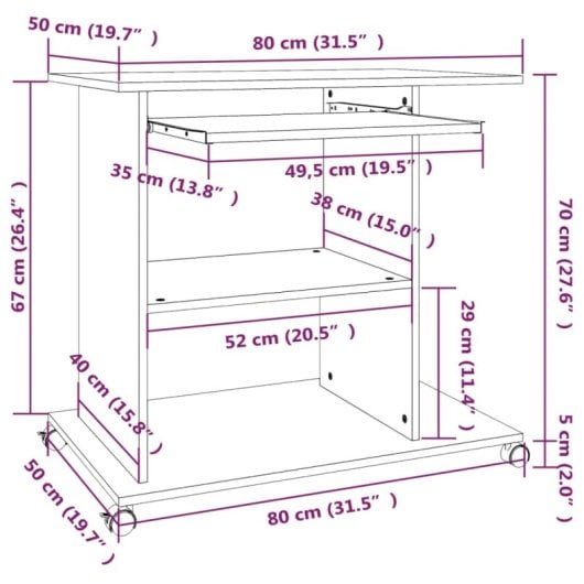 Vidaxl bureau contreplaqué Sonoma gris 80x50x75 Cm