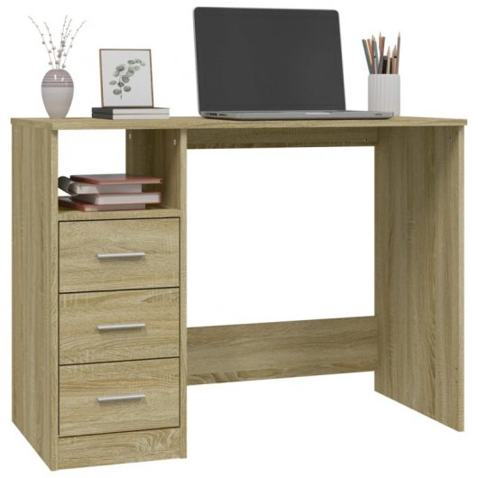 Vidaxl Escritorio Cajones Madera Contrachapada Sonoma 102x50x76 Cm