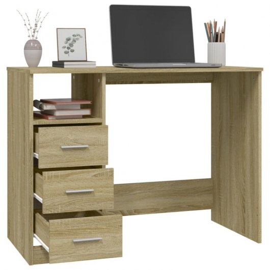 Vidaxl Escritorio Cajones Madera Contrachapada Sonoma 102x50x76 Cm