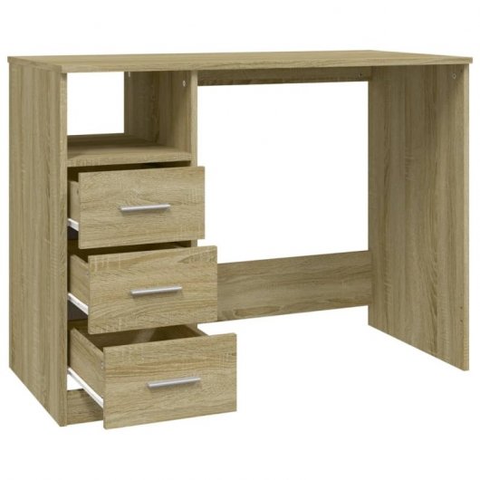 Vidaxl Escritorio Cajones Madera Contrachapada Sonoma 102x50x76 Cm