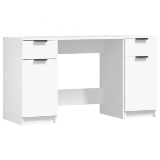 Bureau Vidaxl avec armoire latérale contreplaqué blanc