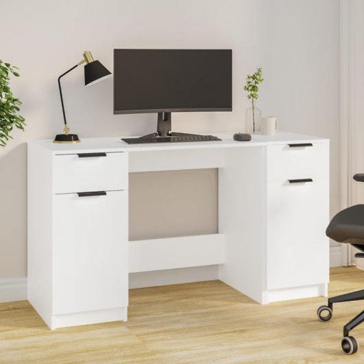Bureau Vidaxl avec armoire latérale contreplaqué blanc