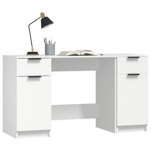 Bureau Vidaxl avec armoire latérale contreplaqué blanc