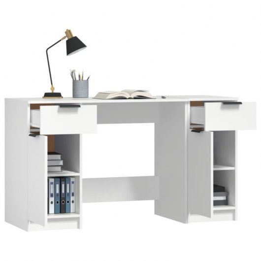 Bureau Vidaxl avec armoire latérale contreplaqué blanc