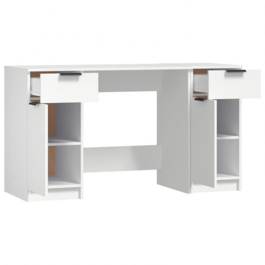 Bureau Vidaxl avec armoire latérale contreplaqué blanc