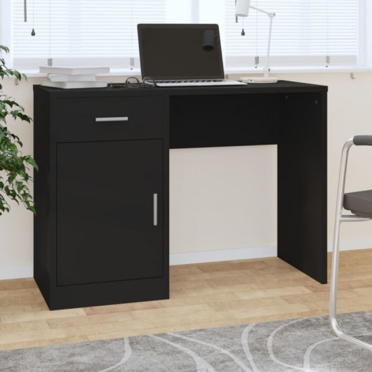 Bureau Vidaxl avec tiroir et armoire en bois noir 100x40x73 Cm