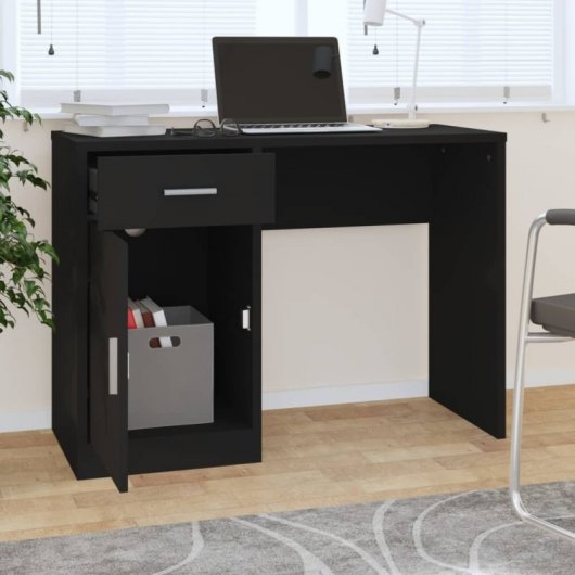 Bureau Vidaxl avec tiroir et armoire en bois noir 100x40x73 Cm