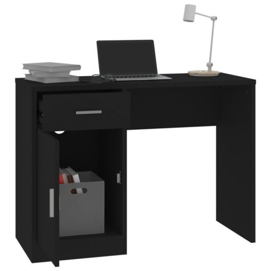 Bureau Vidaxl avec tiroir et armoire en bois noir 100x40x73 Cm