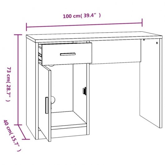 Bureau Vidaxl avec tiroir et armoire en bois noir 100x40x73 Cm